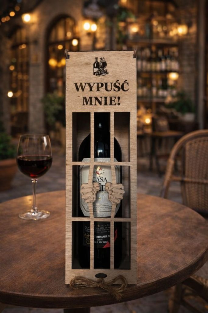 Drewniane Pudełko na Wino „WYPUŚĆ MNIE!”